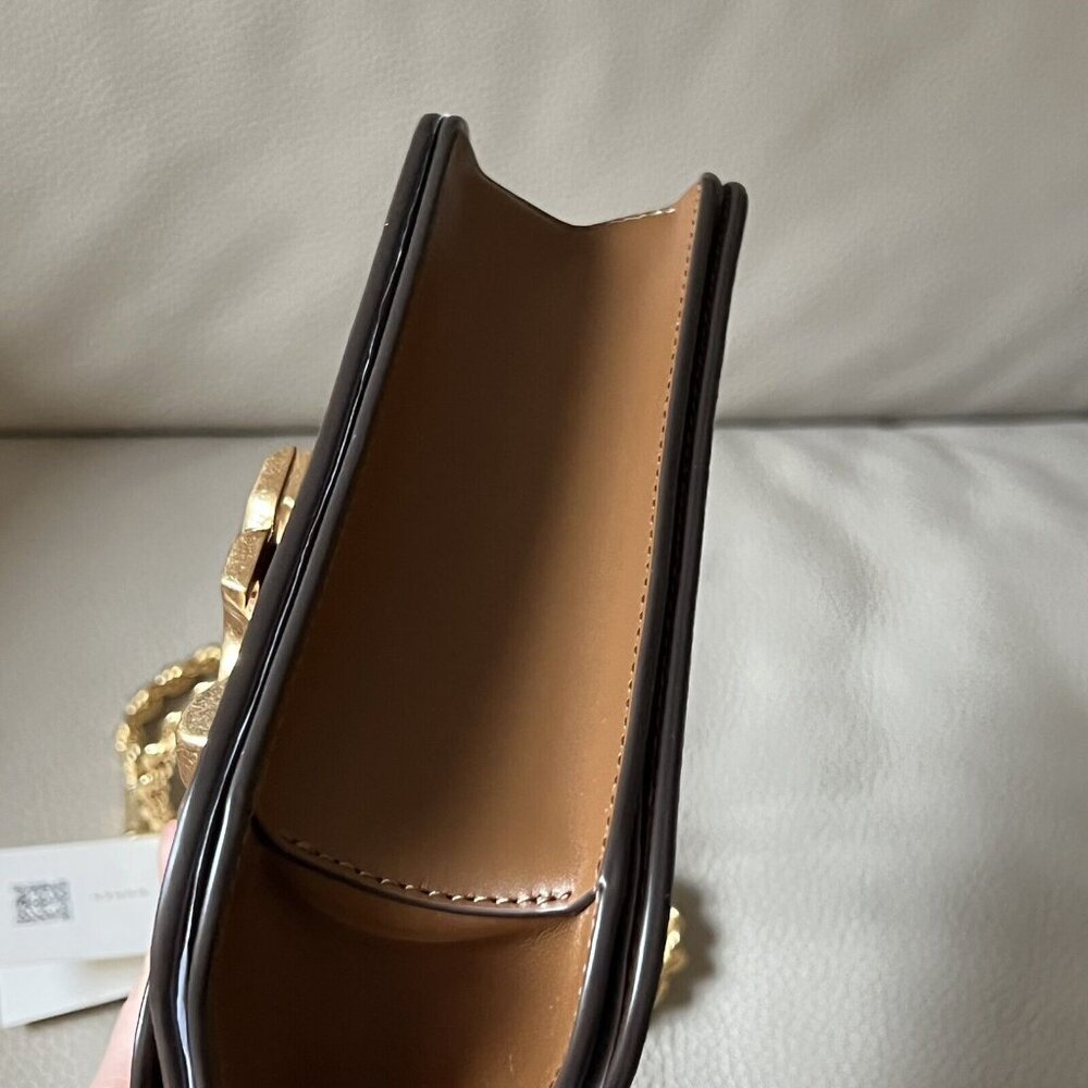 Tory Burch Brown Leather Shoulder Bag with Gold Logo and Chain - Picture 6 of 6